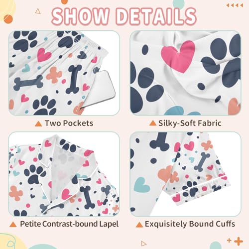 senya Paw Bone and Hearts 1 Satin Summer Pajama Sets Silk Short Sleeve Button Down Sleepwear3