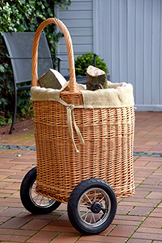 dobar Praktischer Kaminholzwagen aus geschälter Weide mit stabilen Metallrädern mit Reifen Kaminholzkorb Braun, 44x40x93 cm - 9