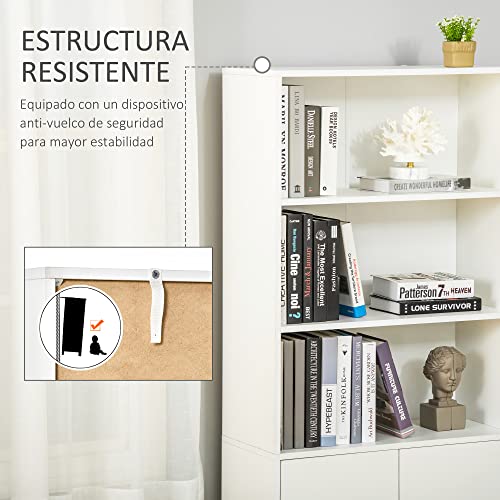 Miniatura 6 de Homcom Estantería Librería Con 3 Compartimentos Abiertos Y 1 Armario Con Estante Ajustable Almacenaje Para Salón Estudio 70x29,5x167 Cm Blanco