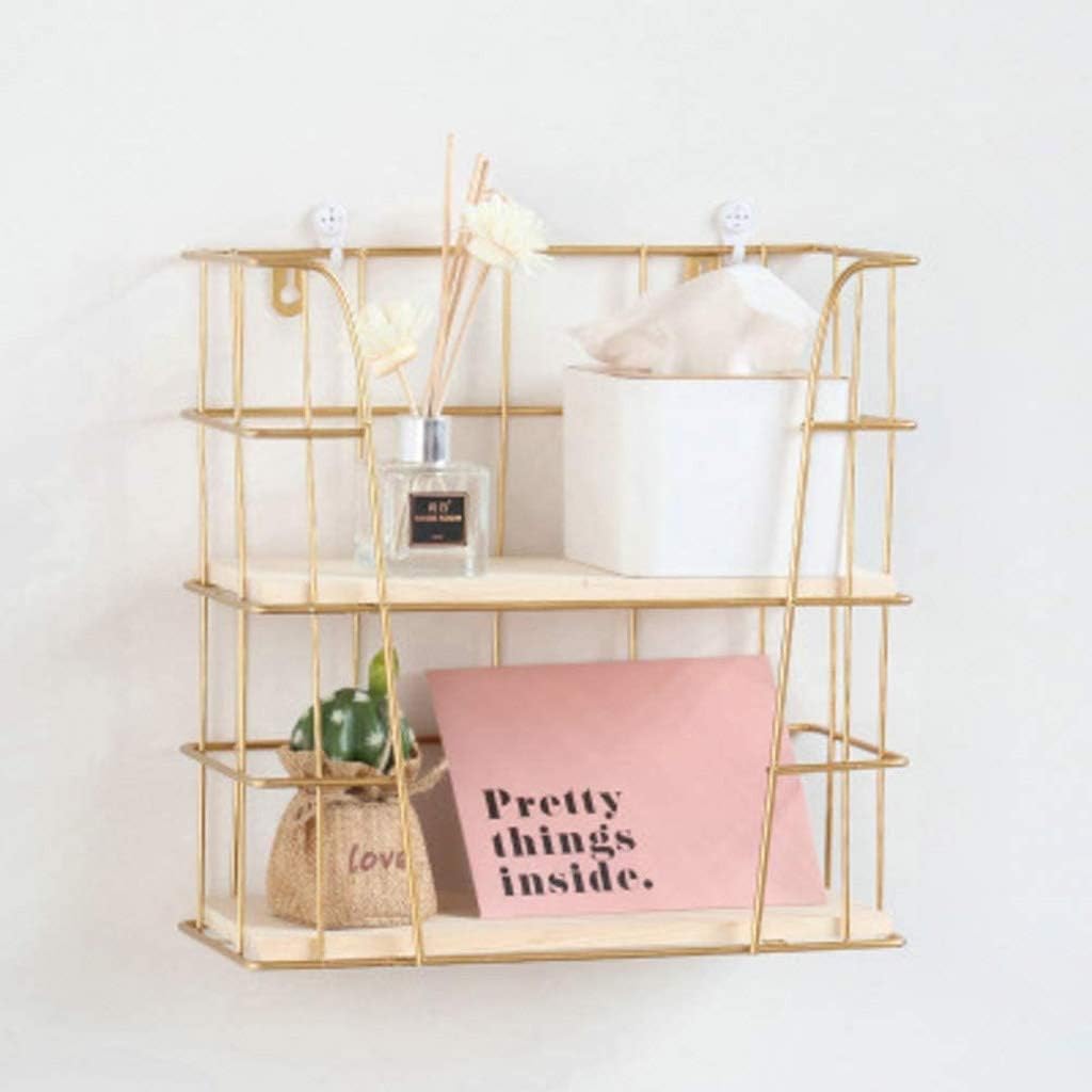 Wall Decoration Storage Rack Mounted Shelf Wrought Iron Box Living Room Bathroom Kitchen Layer