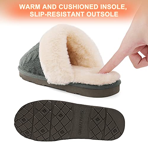 Dream Pairs Women's Cozy_06 Grey Cable Knit Faux Fur Mules Comfy Slippers Size 7.5-8 M Us #TOP3