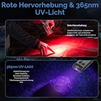 BORUIT V30 Taschenlampe LED Aufladbar mit UV und Rotlicht, Mini Taschenlampen 180° Drehbar, Klein Flashlight 120 dB-Summer 12 Modi, 900 Lumen IP65 Wasserdicht A/C-C Torch (Schwarz) – Ansicht 2