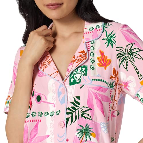 Image of Bed Head PJs Womens Matching Pajamas - Soft Organic Cotton Button Down PJ Shirt & Cropped Pants Set - Loungewear & Sleepwear