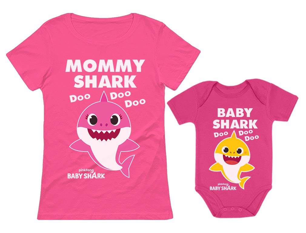 Matching Baby Shark Shirts for Mommy Baby Set for Mother and Baby Outfits Gift Mommy Pink Small/Baby Wow Pink 18M (12-18M)