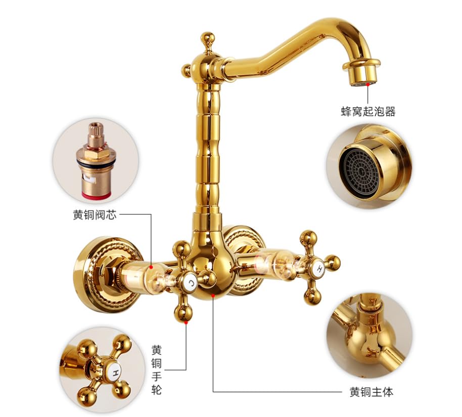 Robinet de lavabo mural anti-calcaire en cuivre double commande - 3