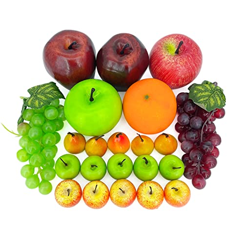 Fake Fruits, 22 Pcs Artificial Fruits For Decoration, Simulation Fruit Assorted Display Fruits Set For Dining Table Decor Home Kitchen, Fake Red Apples Green Apple Oranges Grapes #TOP5