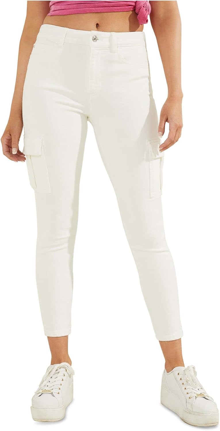 GUESS Womens White Stretch Zippered Pocketed High Rise Skinny Pants 30