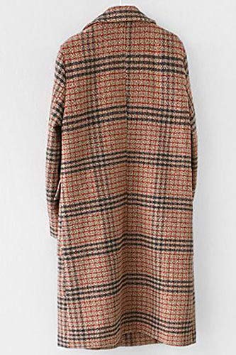 Chouyatou Women's Classic Notched Collar Double Breasted Plaid Wool Blend Long Trench Coat (Plaid-Brown, Large) #TOP1