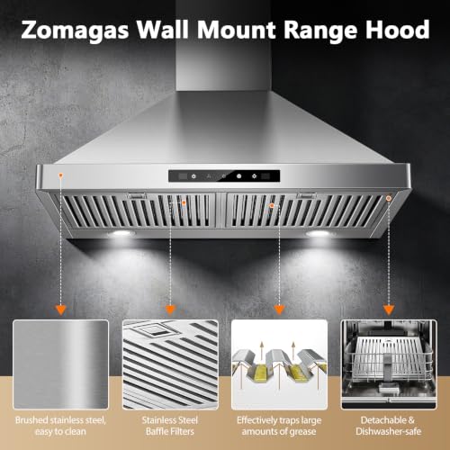 Image of Wall Mount Range Hood 30 inch, 900 CFM Stainless Steel Kitchen Hood