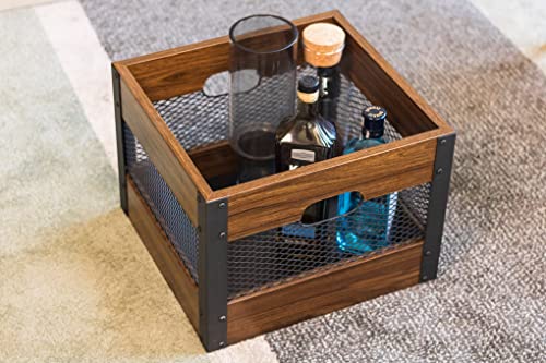 Crazywood Vinyl Record Storage Case, Wooden Lp Record Storage Case, Magazine And Newspaper Storage Basket 13.6"(L)*14.3"(W)*10.6"(H) Inches Wooden Storage Basket #TOP3
