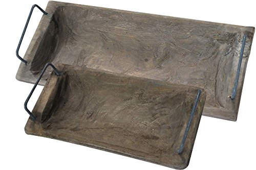 DESIGN DECORATION Deko Holzschalen mit Metallgriffe 2er Set 43/30 cm Echtholz Cover