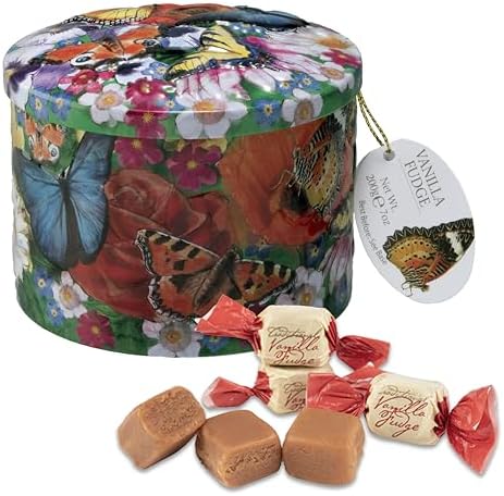 Gardiners of Scotland Handmade Fudge, Butterfly Vanilla Fudge 7 Ounce Round Tin