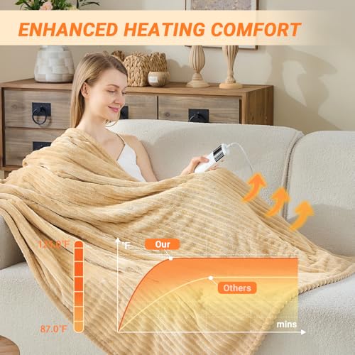 Image of Heated Blanket Electric Queen, Soft Flannel Heating Blanket with 8 Hours Auto Off 10 Fast Heating Levels Machine Washable Sherpa Heated Blanket with Overheating Protection