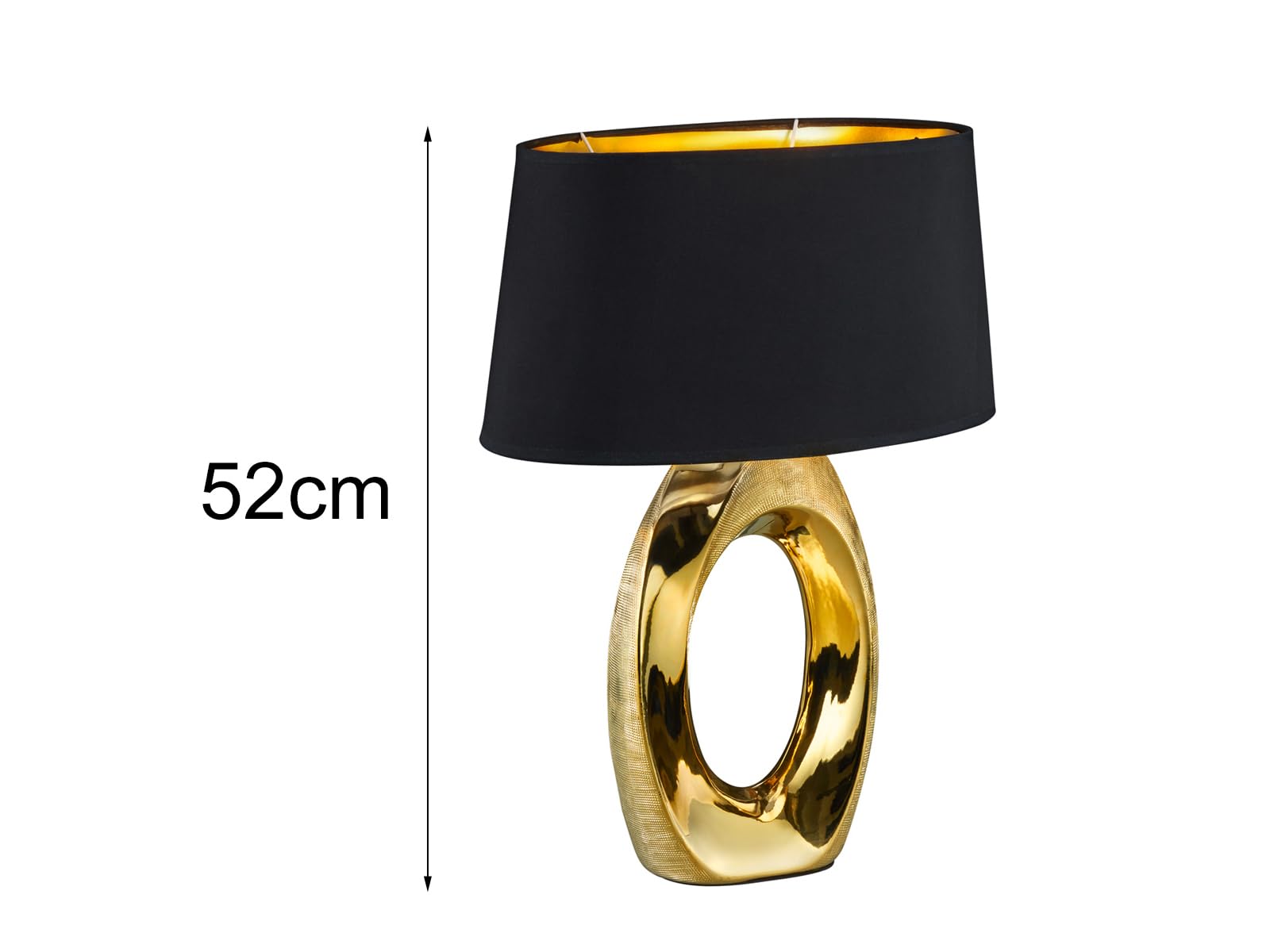 meineWunschleuchte Grande lampada da tavolo con paralume ovale in tessuto, colore nero/oro, altezza 52 cm