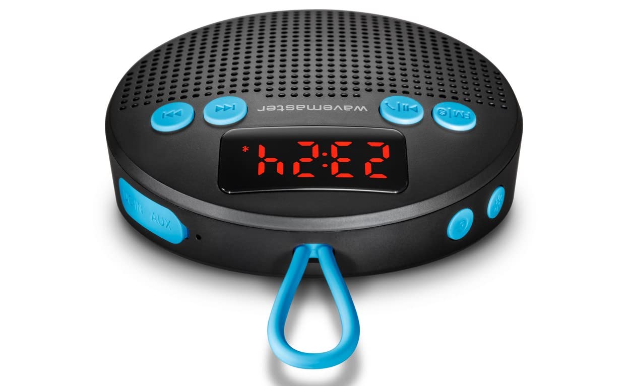 Wavemaster MOBI-3 niebieski - przenośny głośnik Bluetooth do podróży (pole dźwięku 360°) z radiem, budzikiem i funkcją głośnomówiącą, ochroną IPX5 przed rozpryskami wody - niebieski