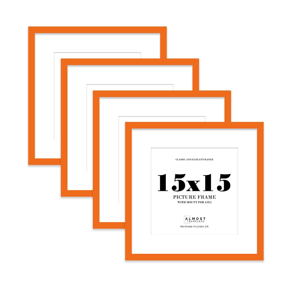 15x15 Orange Picture Frame with Mount for 13x13 Photos, Prints - Modern Square Wall Frame, Set of 4