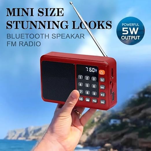 Image of Portable Digital Radio Speaker with LED Display, High-Gain FM Antenna, Numeric Keypad Control FM Antenna | Numeric Keypad | Lightweight (BT-662-RED)