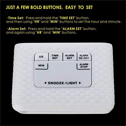 Plumeet Digital Alarm Clock with Snooze and Nightlight Function, Large LCD Display Travel Alarm Clock Easy to Use, Ascending Sound Alarm and Handheld Sized, Batteries Powered (White)
