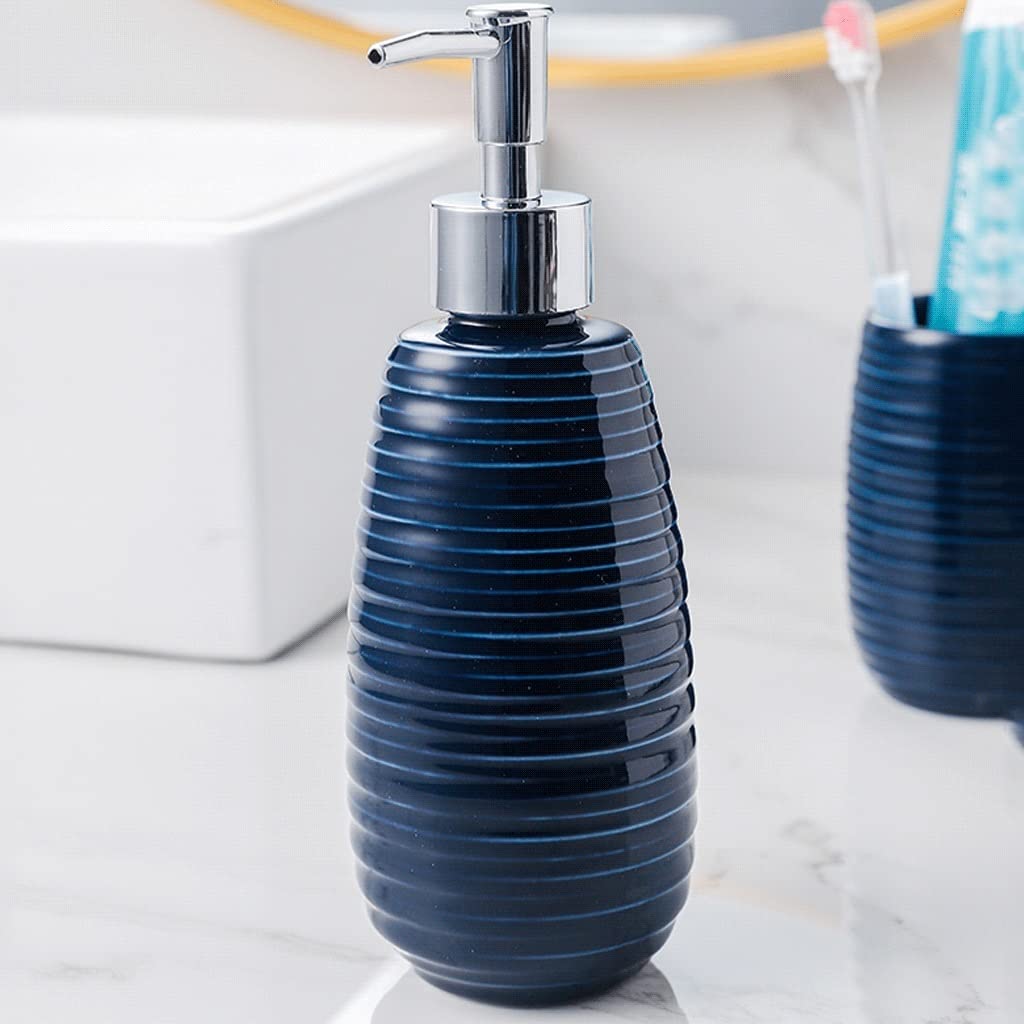 Dispensador de jabón, Botella de Bomba de loción Recargable de cerámica, Juego de Accesorios de baño de 4 Piezas, Contiene champú líquido para Lavar el Cuerpo