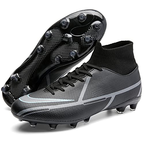 Foto von VTASQ Fußballschuhe Herren High Top Spikes Cleats Outdoor Athletics Trainingsschuhe Fußball Stiefel Fussballschuhe Outdoor Professionelle Trainingsschuhe Turnschuhe Unisex Schwarz 42EU
