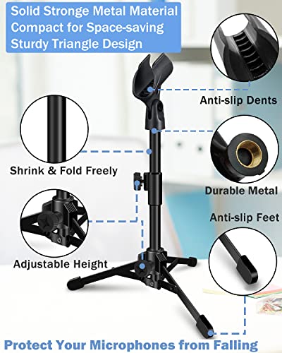 Mictop 2 Pack Desktop Mic Stand, Portable Foldable Tripod With Mic Clip Holder, Adjustable Microphone Stand For Dynamic Microphone. thumb #3