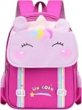 Mochila Escolar Infantil Unicórnio e Dinossauro, menino menina, Design Divertido ensino fundamental (Pink)