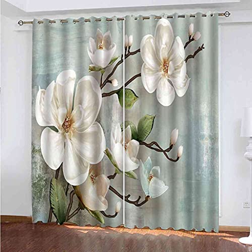 Rideaux occultants enfant 3D fleurs blanches 264x242 cm en polyester isolant
