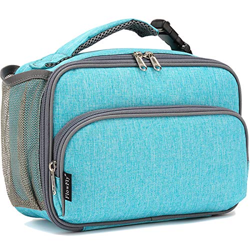 FlowFly Kids Lunch box Insulated Soft Bag Mini Cooler Back to School Thermal Meal Tote Kit for Girls, Boys, Sea Blue