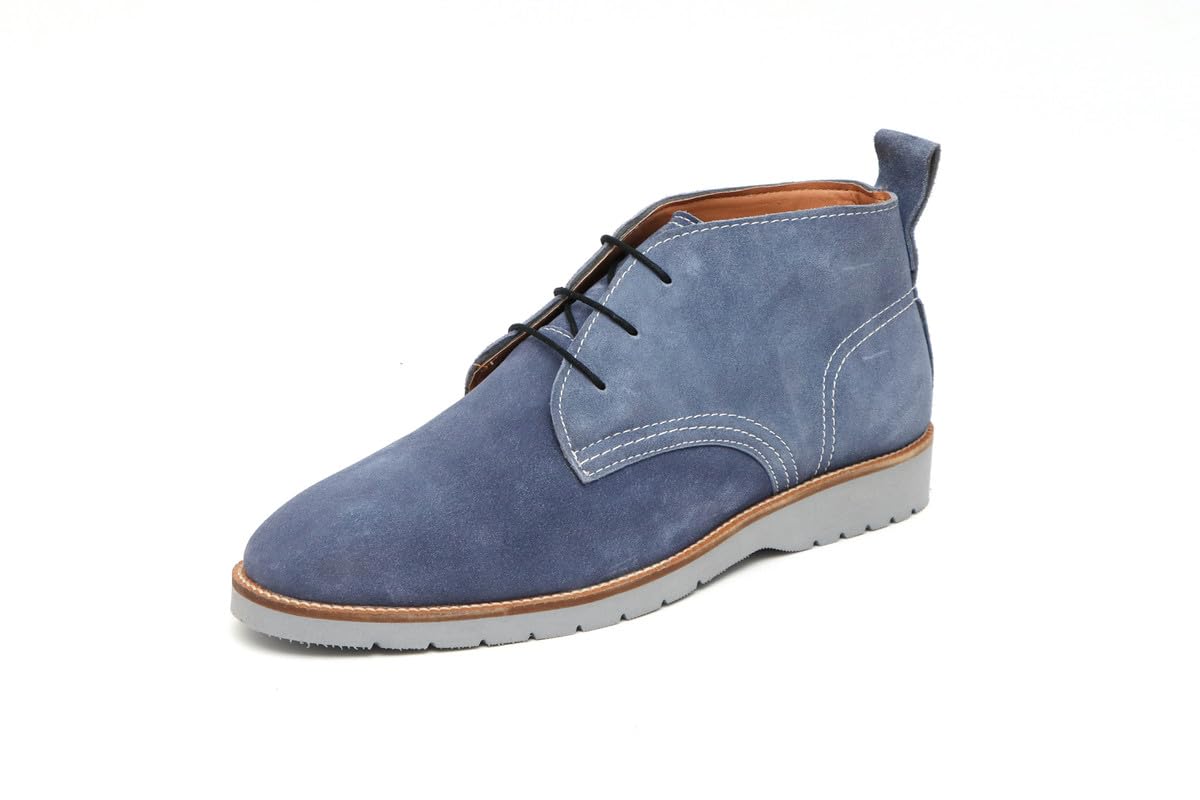 SHOEMONKIESBlue Leather Chukka Ankle Biker Boots for Men