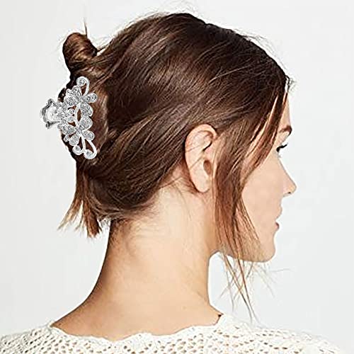 Silver Vintage Hair Claw Jaw Clips Rhinestone Hair Claw Crystal Flowers Hair Jaw Clamps Fancy Hair Accessories For Women And Girls #TOP5
