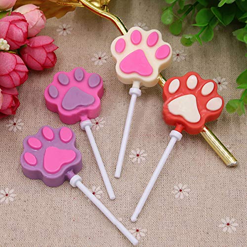 AKINGSHOP 12 Capacity Cat Paw Silicone Lollipop Mold Set, Sucker Molds and Chocolate Hard Candy Mold with 50pcs Lollipop Sucker Sticks, Candy Treat Bags, Gold Ties. (Cat Paw Pink)