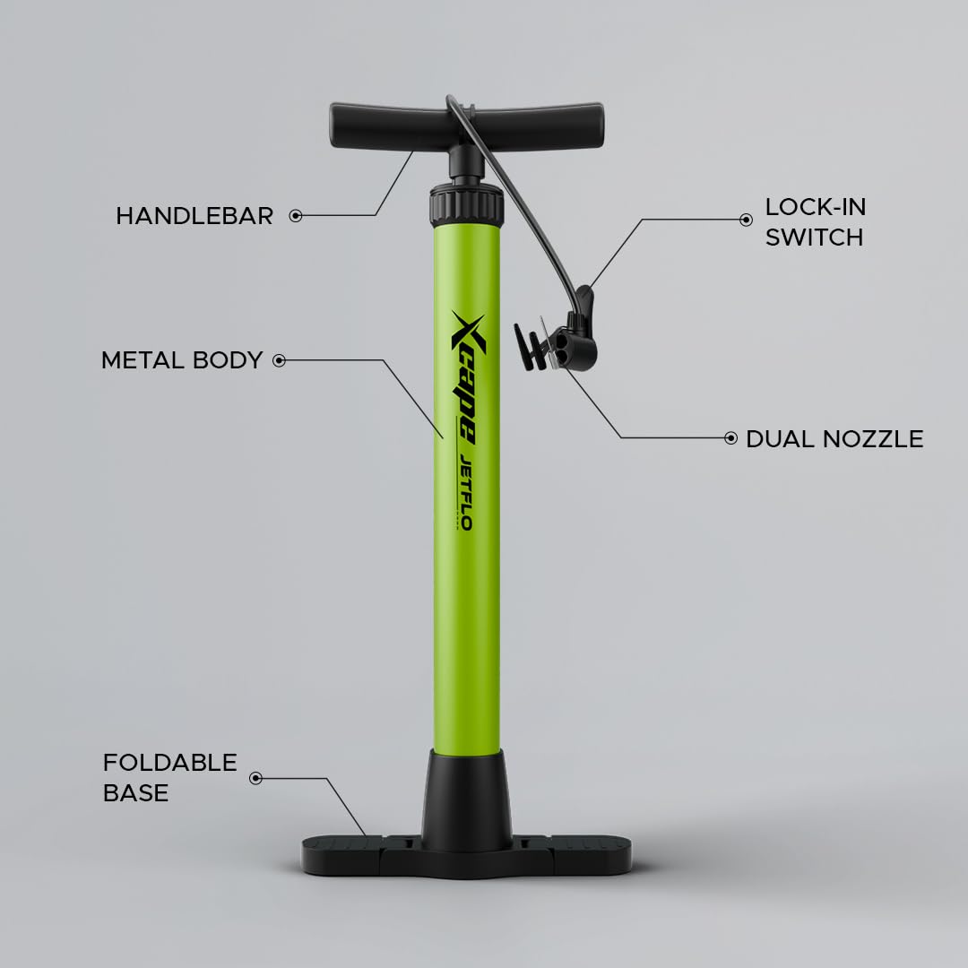 XCape MaxFlo Pump | Tyre Inflation Pump | Metal Body | Foldable Base | high Pressure (Black) 1