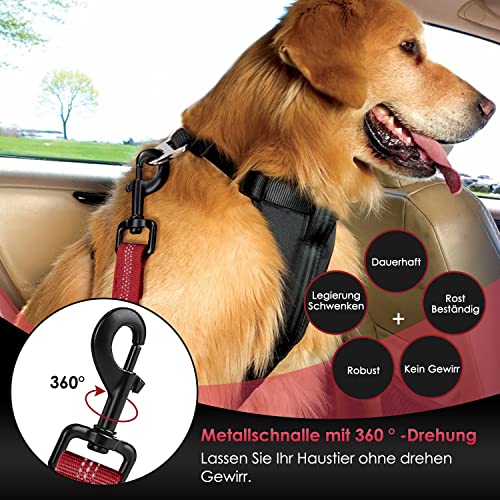 Eyein Hunde Sicherheitsgurt für Auto, Verstellbare Hundegurt fürs Auto mit Elastischer Ruckdämpfung, 3 in 1 reflektierend Hunde Anschnallgurt für alle Hunderassen & Autotypen, 90cm (Rot)
