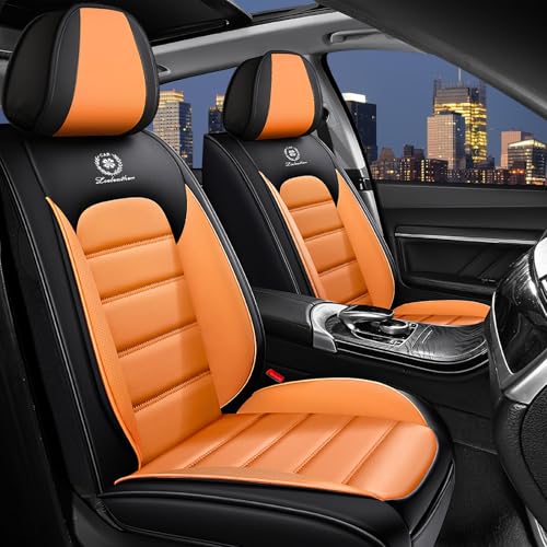 Image of Car Seat Covers for Chevy Chevrolet Trax 2024-2025, Nappa Leather Front Seat Cover Full Coverage Seat Protectors Waterproof Cushion (Black Orange,2 Seats Standard)