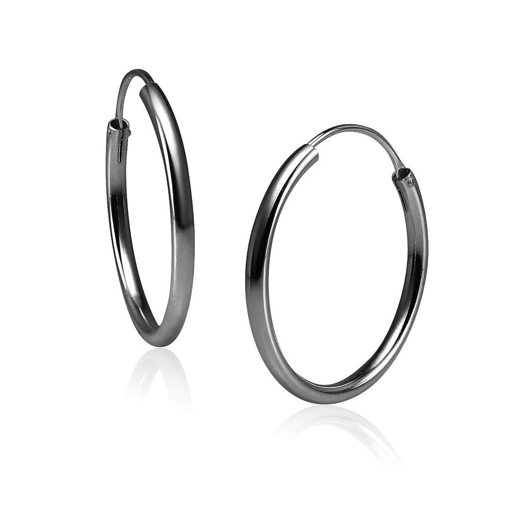 Summer Earrings Sterling Silver 2mm Thick Hoop Earrings in 4 Colors Size 12mm - 25mm