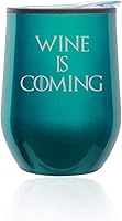 Vista 1 de Stemless Wine Tumbler Coffee Travel Mug Glass With Lid Wine Is Coming Funny (Turquoise Teal)