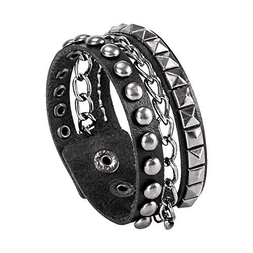 TURTLEDOVE Punk Leather Cuff Bracelet - Goth Rock Leather Wristband with Chain for Party