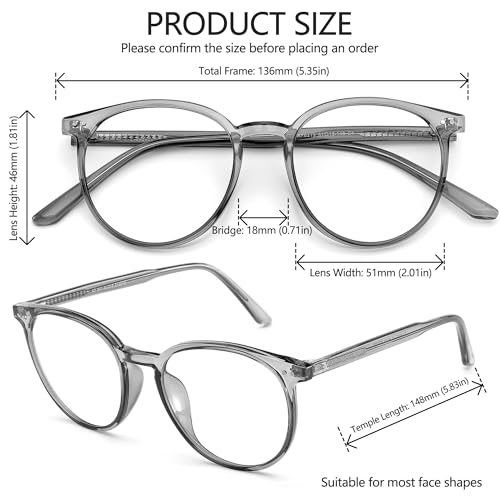 Image of Blue Light Blocking Glasses for Women and Men, Round Frame Computer Gaming Anti Eyestrain & UV Glare RF6213 (Smoke Grey)