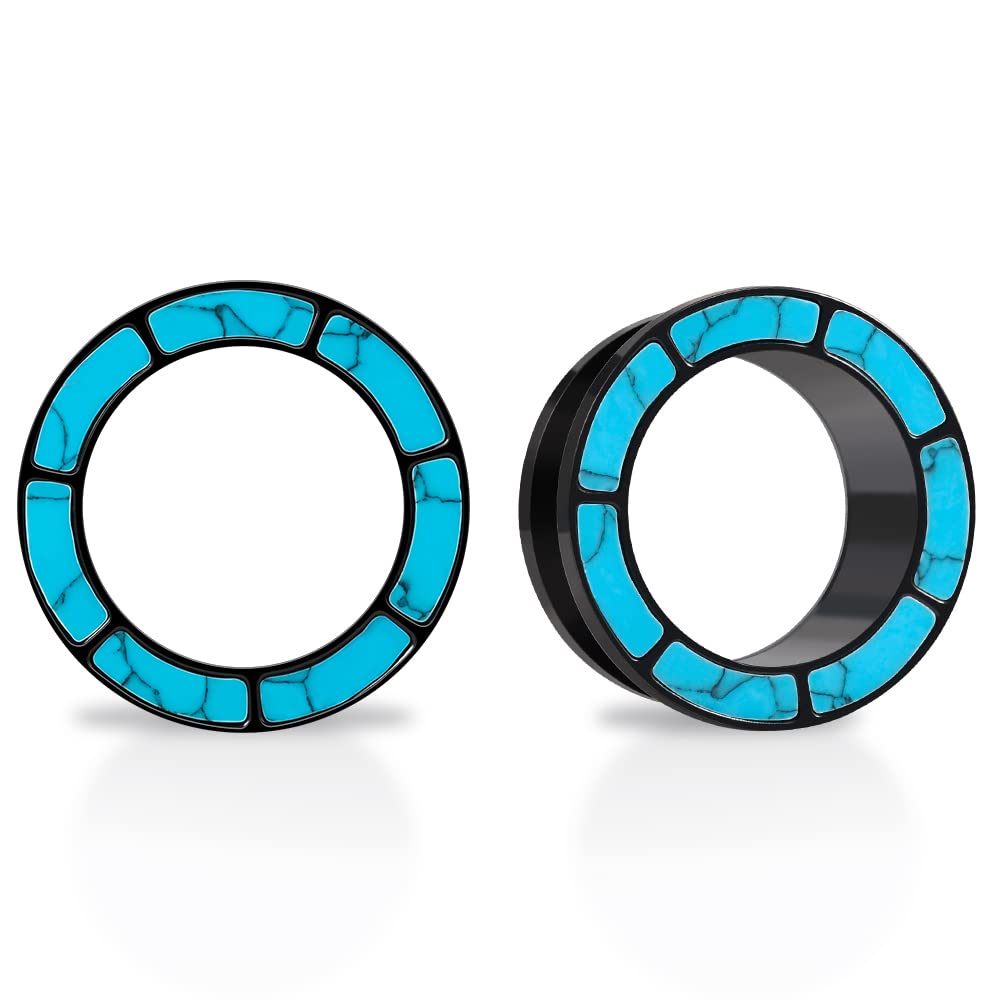 PUNKYOUTH Blue Turquoise Stainless Steel Ear Flesh Tunnels Screw Fit Ear Gauges Stretcher Expander Piercing Jewelry