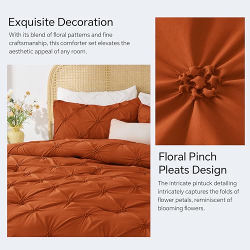 Image of BEDELITE Queen Comforter Set Burnt Orange,Lightweight & Soft Comforter | Pintuck Boho Bedding, Warm & Cute Bed Set for All Season,With 2 Pillowcases