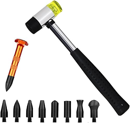 Miniatura 2 de Herramientas de reparación de abolladuras Martillo de goma 9 cabezas Herramientas de golpecito Kit de eliminación de abolladuras sin pintura