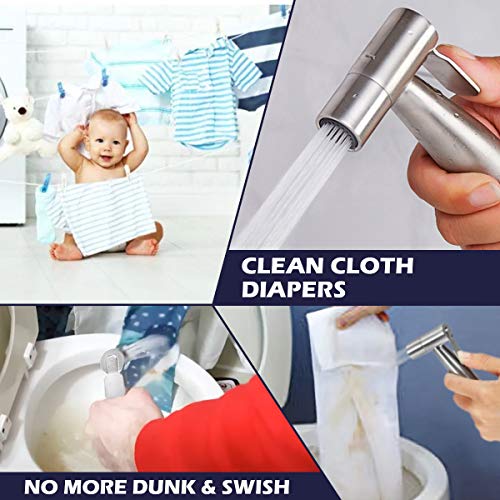Handheld Bidet Sprayer for Toilet, Premium Stainless Steel Bathroom Toilet Sprayer Kit, Baby Cloth Diaper Sprayer with Complete Accessories, Wall or Toilet Mounted