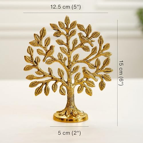 Image of BEHOMA Brass Kalpvriksh Tree with Birds Set of 5 | Kalpavriksha Tree of Life Showpiece for Table Decor (5.9 inch) | kalpvriksha Vastu & Fengshui Decor, Home & Puja Temple Ornament, Good Luck Gift