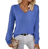Jersey Cuello V Mujer Jerséis Mujer Pullover Sweater Women Sueter Punto Mujer Manga Larga Invierno Primavera Jerseys Mujeres Jersey de Cuello Pico Fino Punto Señora Suéter Tejido para Mujer Zafiro L