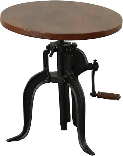 Carolina Chair & Table Mesa auxiliar rústica con manivela ajustable de 18 pulgadas, base de hierro fundido para granja, sala de estar o dormitorio