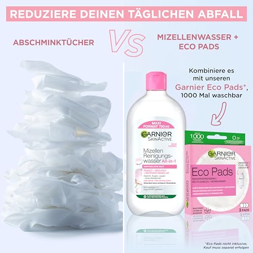 Garnier Mizellen Reinigungswasser, All-in-1 Reinigung mit Rosenwasser, Gesichtswasser für eine sanfte Reinigung und schonendes Abschminken, SkinActive, 1 x 700 ml