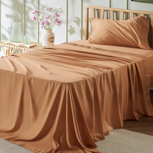 Image of Bedsure Twin Sheets Set - 3 Pieces Soft Twin Bed Sheets - Breathable & Cooling - Hotel Luxury - Easy Care Polyester Microfiber Bedding for Women, Men, Orange