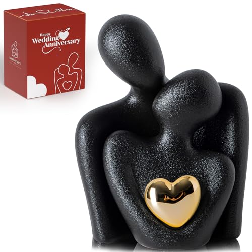 Coppia di Innamorati Statua, Romantica Scultura Moderna Dorato Cuore Design - Statuette Decorative Casa, Soprammobili Moderni, Regalo Sposi, Arredo Moderno - Regalo Anniversario Matrimonio Figure