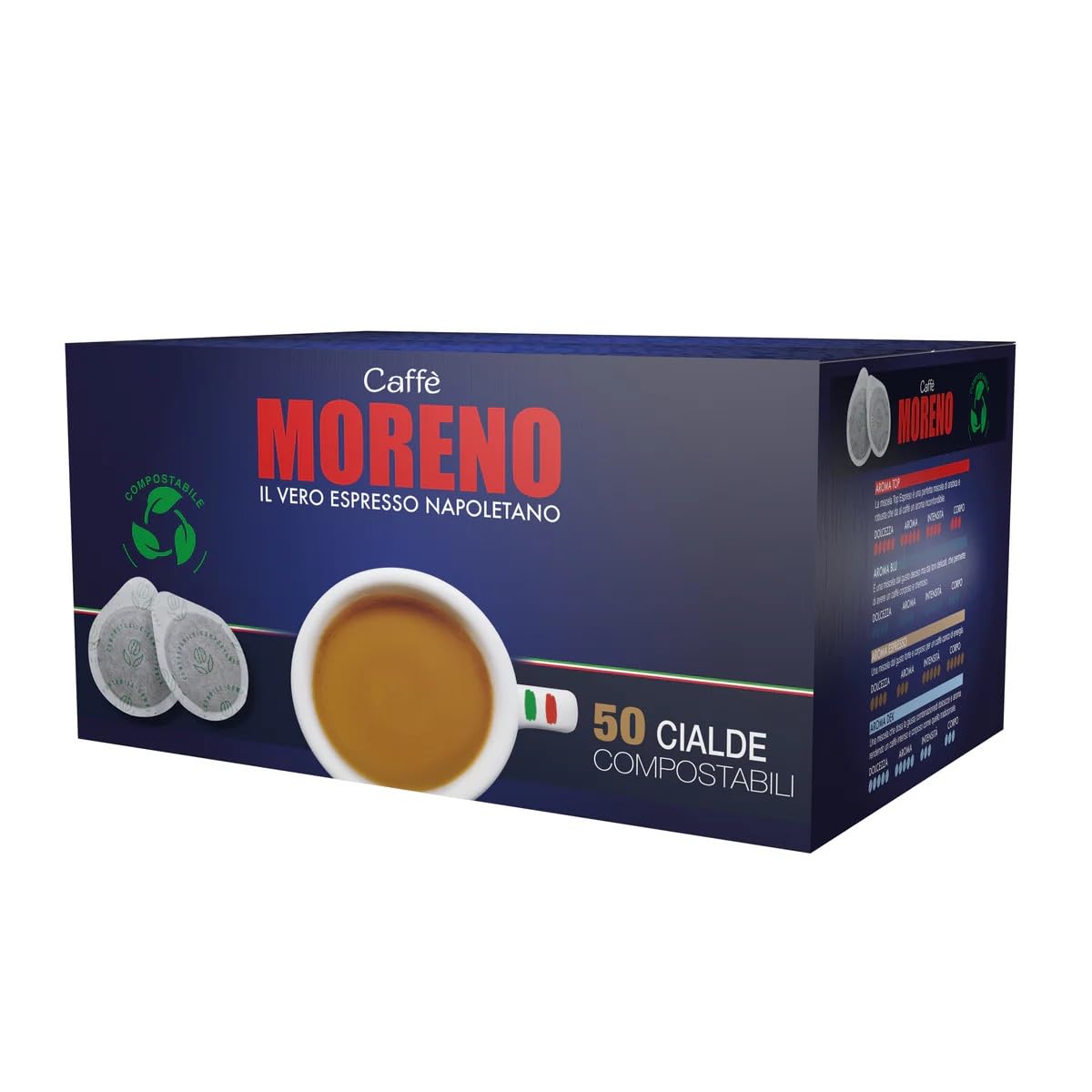 ESPRESSO BAR 50 ESE PODS, CAFFE MORENO USA, Premium Roast, Made in Italy Il Vero Espresso Napoletano.