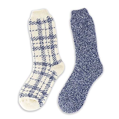 Hot Feet 2 Pack Warm Cozy Thermal Socks For Women - Thick Insulated Crew For Cold Winter Weather. Denim / Buffalo Plaid #TOP3